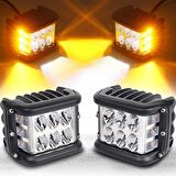 Off Road Led Lamba Delici Yayıcı Beyaz Turuncu Flaşlı Kare Sis Farı Projektör 45W 12 Led Metal Arazi Çalışma Lambası 1 Adet