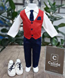Kravat-papyonlu Erkek Bebek Mevlüt Takımı / Mevlütlük Takım / Kırmızı-lacivert