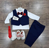 Erkek Bebek Kravat Papyonlu Mevlüt Takımı / Mevlütlük Takım / Lacivert Kırmızı