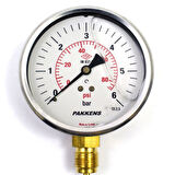 Pakkens 0-6 Bar 160 mm Alttan Bağlantılı Gliserinli Manometre G 1/2 inç