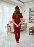 KADIN BORDO BRUNCH PİJAMA TAKIMI