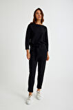 Barbora Keten Günlük Rahat Beli Kemerli Kadın İkili Takım Alt Üst LN01siyah17