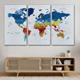Harita Sepeti Türkçe Dünya Haritası Dekoratif Kanvas Tablo Son Derece Detaylı 1604