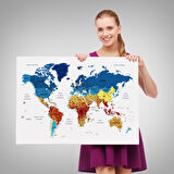 Harita Sepeti Türkçe Dünya Haritası Dekoratif Kanvas Tablo Son Derece Detaylı 1604