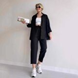 Barbora Keten Günlük İkili Takım Elbise Pantolon Gömlek Ln21siyah13