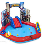 Su Pompalı-Bestway 98793 Spiderman Temalı Kaydıraklı Fıskiyeli AquaPark Şişme Eğlence Havuzu