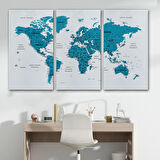 Harita Sepeti Türkçe Dünya Haritası Dekoratif Kanvas Tablo Son Derece Detaylı 1609