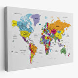 Harita Sepeti Türkçe Dünya Haritası Dekoratif Kanvas Tablo Son Derece Detaylı 1611