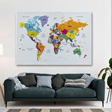 Harita Sepeti Türkçe Dünya Haritası Dekoratif Kanvas Tablo Son Derece Detaylı 1611