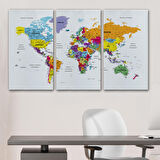 Harita Sepeti Türkçe Dünya Haritası Dekoratif Kanvas Tablo Son Derece Detaylı 1611
