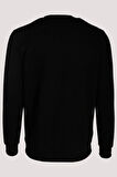 Erkek Sweatshirt Siyah Kabartma Baskılı Bisiklet Yaka Logo Detay Cotonel Kumaş Sweat NCS JEANS 1614