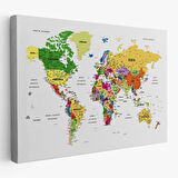 Harita Sepeti Türkçe Dünya Haritası Dekoratif Kanvas Tablo Son Derece Detaylı 1614