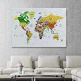 Harita Sepeti Türkçe Dünya Haritası Dekoratif Kanvas Tablo Son Derece Detaylı 1614