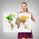 Harita Sepeti Türkçe Dünya Haritası Dekoratif Kanvas Tablo Son Derece Detaylı 1614