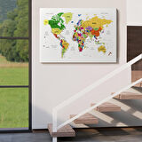 Harita Sepeti Türkçe Dünya Haritası Dekoratif Kanvas Tablo Son Derece Detaylı 1614