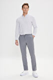 Slim Fit Dar Kesim Beli Bağlamalı Yan Cep Gofre Desenli Pantolon