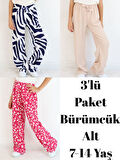 Kız Çocuk Bürümcük Kumaş Bol Paça Rahat Model Tek Alt (3'lü Paket)