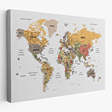 Harita Sepeti Türkçe Dünya Haritası Dekoratif Kanvas Tablo Son Derece Detaylı 1621