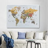 Harita Sepeti Türkçe Dünya Haritası Dekoratif Kanvas Tablo Son Derece Detaylı 1621