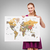 Harita Sepeti Türkçe Dünya Haritası Dekoratif Kanvas Tablo Son Derece Detaylı 1621