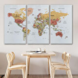 Harita Sepeti Türkçe Dünya Haritası Dekoratif Kanvas Tablo Son Derece Detaylı 1624