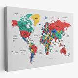 Harita Sepeti Türkçe Dünya Haritası Dekoratif Kanvas Tablo Son Derece Detaylı 1627