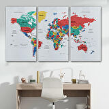 Harita Sepeti Türkçe Dünya Haritası Dekoratif Kanvas Tablo Son Derece Detaylı 1627