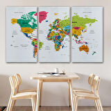 Harita Sepeti Türkçe Dünya Haritası Dekoratif Kanvas Tablo Son Derece Detaylı 1629