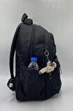 Kolon Detaylı Suya Dayanıklı Saten Kumaş Siyah Renk Büyük Boy Unisex Sırt Seyahat Okul Çantası / 1635