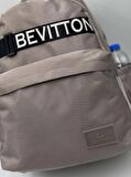 Kolon Detaylı Suya Dayanıklı Saten Kumaş Vizon Renk Büyük Boy Unisex Sırt Seyahat Okul Çantası / 1635