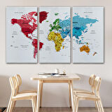 Harita Sepeti Türkçe Dünya Haritası Dekoratif Kanvas Tablo Son Derece Detaylı 1633