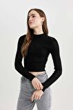 DeFacto Crop Yarım Balıkçı Yaka Siyah Triko Kazak B2491AX23WNBK27