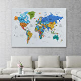 Harita Sepeti Türkçe Dünya Haritası Dekoratif Kanvas Tablo Son Derece Detaylı 1637