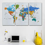 Harita Sepeti Türkçe Dünya Haritası Dekoratif Kanvas Tablo Son Derece Detaylı 1637