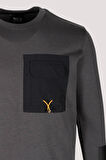 Erkek Sweatshirt Füme Ön Cep Detaylı Relaxed Fit Double Face Crewneck NCS JEANS 1640