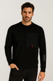 Erkek Sweatshirt Siyah Ön Cep Detaylı Relaxed Fit Double Face Crewneck NCS JEANS 1640