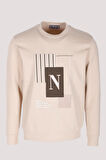 Erkek Sweatshirt Bej Relaxed Fit Double Face N Aplike Sargı Nakış Logo Detaylı Crewneck NCS JEANS 1649