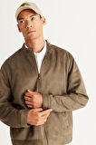 Erkek Haki Standart Fit Normal Kesim Dik Yaka Mont