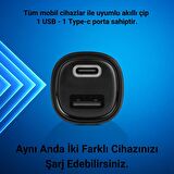 Ttec Şarj Akım Korumalı 15.5W USB-C+USB Girişli Araç Çakmaklık Şarjı Tüm Araçlarla Uyumlu Araç Şarj Başlık
