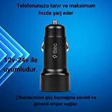 Ttec Şarj Akım Korumalı 15.5W USB-C+USB Girişli Araç Çakmaklık Şarjı Tüm Araçlarla Uyumlu Araç Şarj Başlık