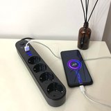 Roichil® 4lü Siyah Anahtarlı 3 USB Li Akım Korumalı Topraklı Çocuk Korumalı Grup Priz 2 Metre