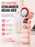 199 Kademeli Şarjlı El Vantilatörü Soğutmalı Mini Fan Dijital Ekranlı Type-C Şarjlı Taşınabilir El Fanı Boyun Askılı Pembe