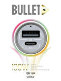 Bullet 100W Araç Çakmaklık Şarj Cihazı Type-C ve Usb Çıkışlı Profesyonel Turbo Hızlı Şarj
