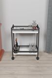 Servis Sunum Arabası Ev Tipi Iki Katlı Şişe Bölmeli Servant Bar Cart Beyaz