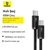 Baseus E-Marker Akıllı Çip 100W Type-C Şarj Kablo Samsung Xiaomi İphone 15 15 Pro Max Uyumlu Şarj Kablosu