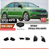 Skoda Rapid Sinyalli 2015-2017 Uyumlu Batman Yarasa Ayna Kapağı Piano Black ABS Plastik