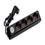 Viko 4 lü Anahtarlı Priz 3x1,5 mm Uzatma Siyah 25 Mt.