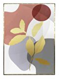 Shop365 Altın Gold Yapraklar ve Şekiller Modern Tablo Çerçeveli P-001600
