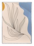Shop365 Yapraklar Krem Sarı Mavi Renkler Modern Tablo Çerçeveli P-002054