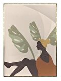 Shop365 Siyahı Kadın Palmiye Yaprağı Yaz Temalı Pastel Renkler Modern Tablo Çerçeveli P-002191